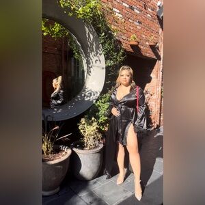 AKIRA Black satin feather dress